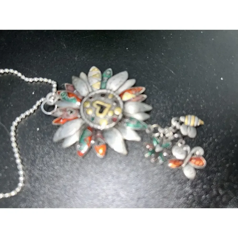 Vintage Steampunk Sunflower Keychain Bee Butterfly Charm See Through Heart Metal